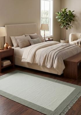 Saffron Rugs Flat Woven Sage Green Solid Minimalist Rectangular Wool Area Rug