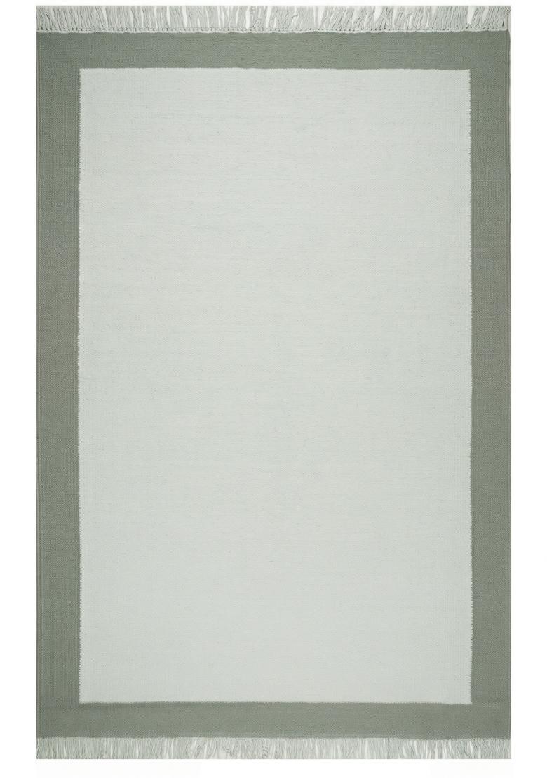 Saffron Rugs Flat Woven Sage Green Solid Minimalist Rectangular Wool Area Rug - Indya
