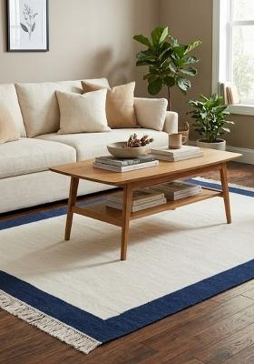Saffron Rugs Flat Woven Ivory and Navy Blue Geometric Coastal Rectangular Wool Area Rug