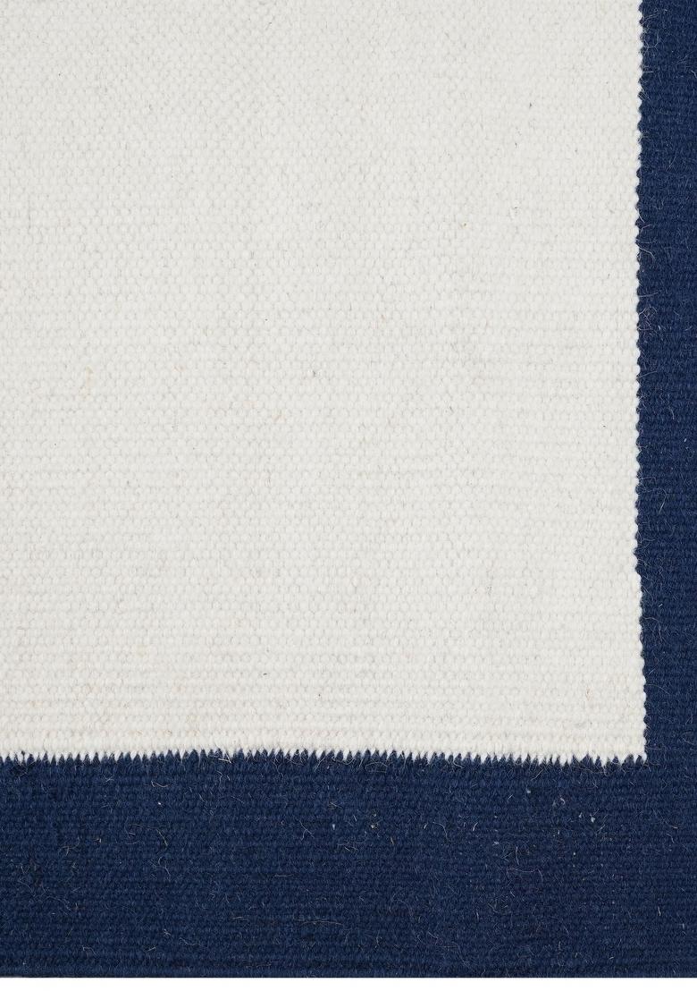 Saffron Rugs Flat Woven Ivory and Navy Blue Geometric Coastal Rectangular Wool Area Rug - Indya