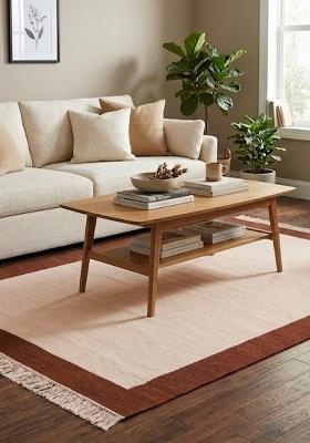 Saffron Rugs Flat Woven Blush Pink Geometric Coastal Rectangular Wool Area Rug