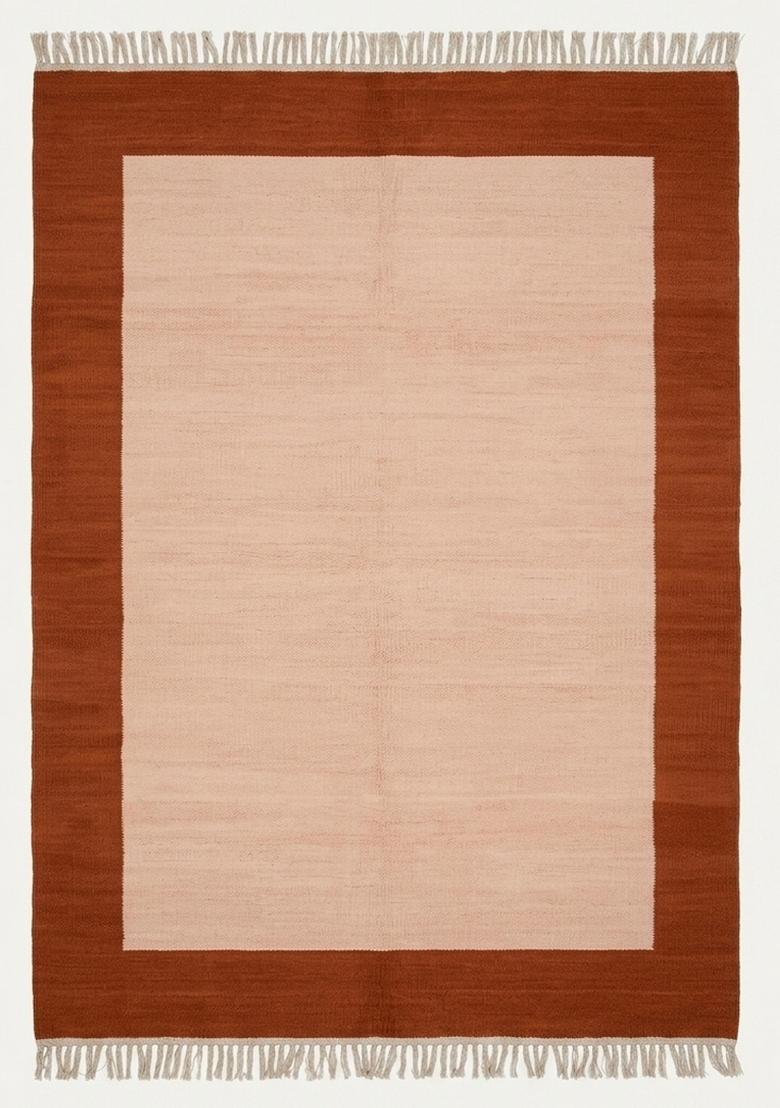 Saffron Rugs Flat Woven Blush Pink Geometric Coastal Rectangular Wool Area Rug - Indya
