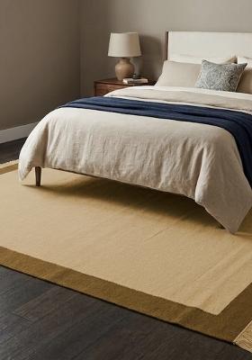 Saffron Rugs Flat Woven Golden Yellow Beige Geometric Coastal Rectangular Wool Area Rug