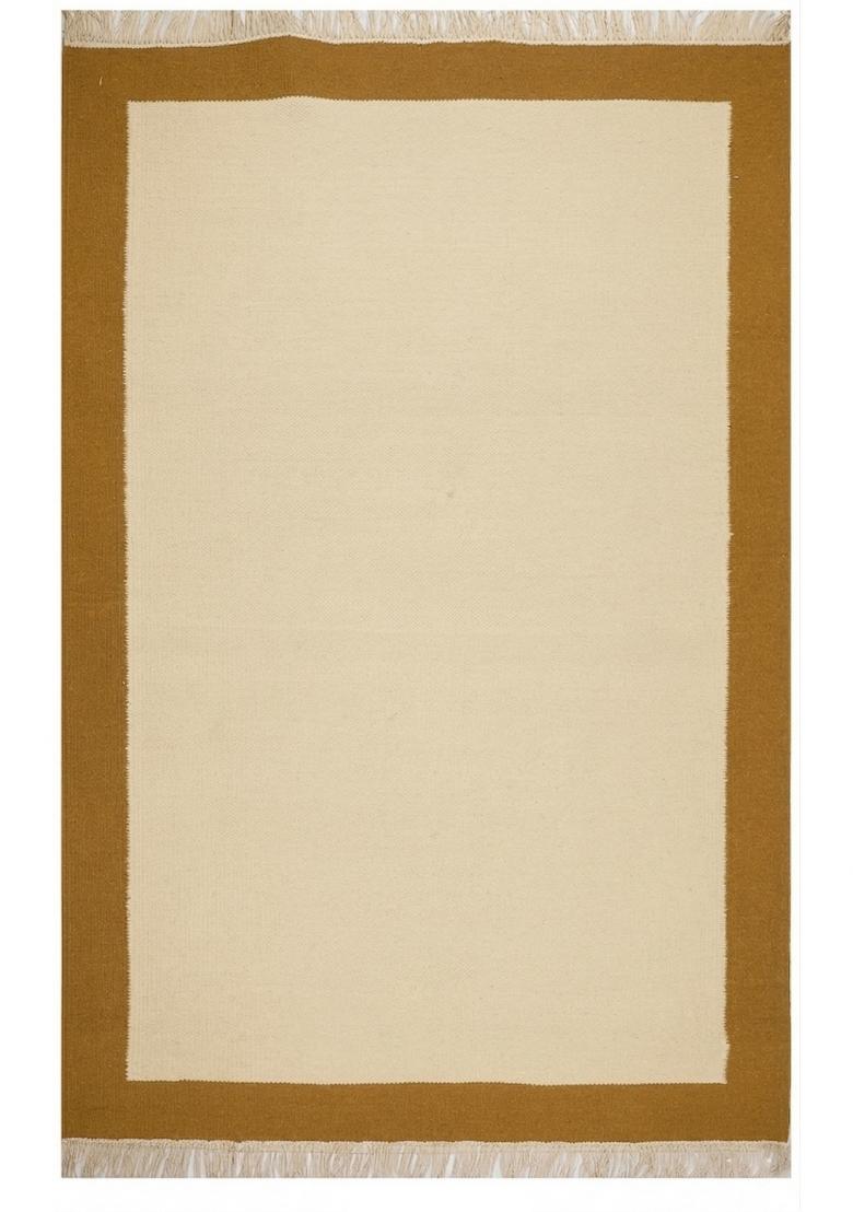 Saffron Rugs Flat Woven Golden Yellow Beige Geometric Coastal Rectangular Wool Area Rug - Indya
