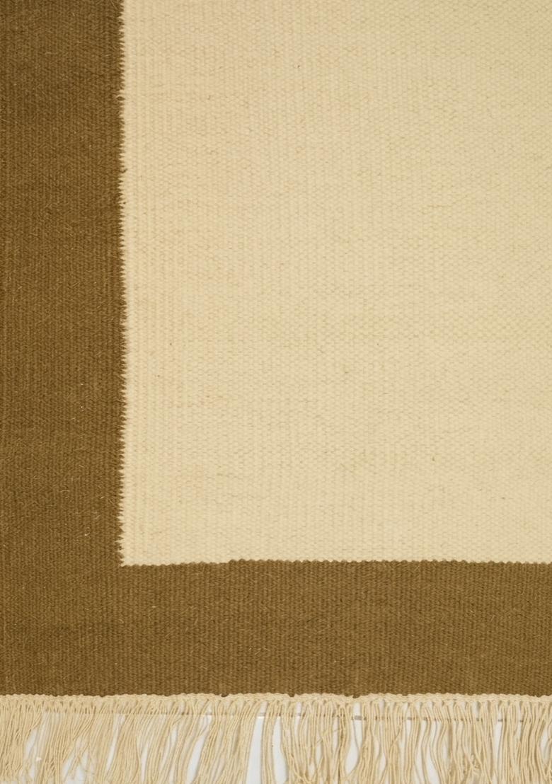 Saffron Rugs Flat Woven Golden Yellow Beige Geometric Coastal Rectangular Wool Area Rug - Indya