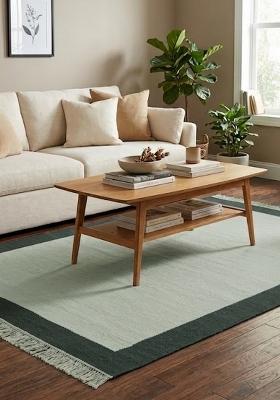 Saffron Rugs Flat Woven Sage Green Geometric Coastal Rectangular Wool Area Rug