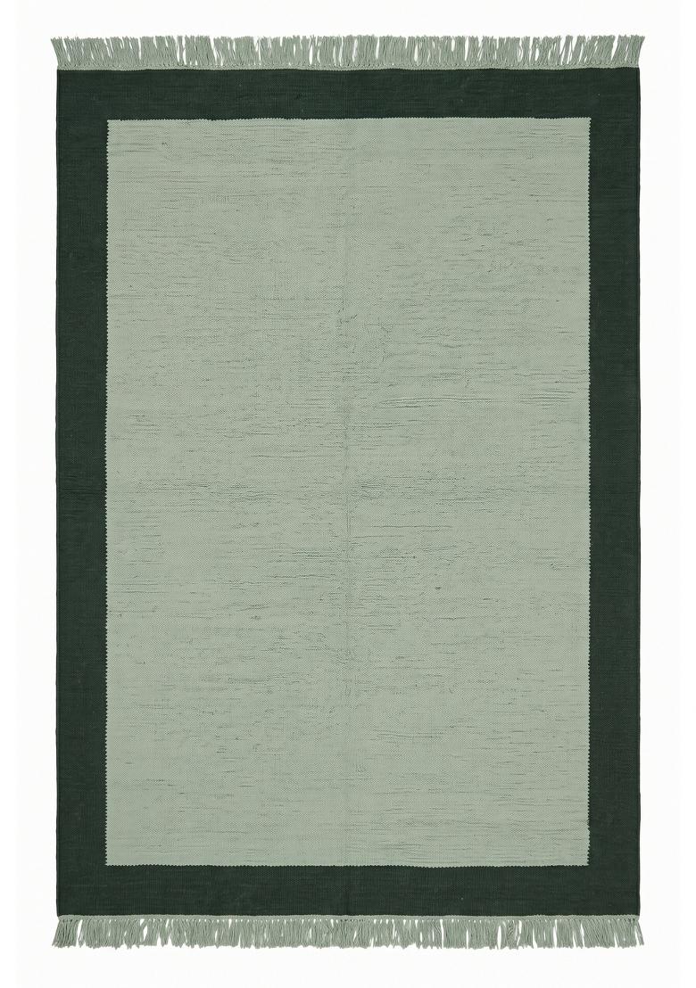 Saffron Rugs Flat Woven Sage Green Geometric Coastal Rectangular Wool Area Rug - Indya