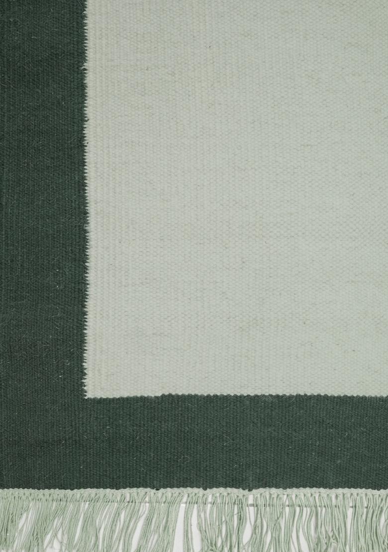 Saffron Rugs Flat Woven Sage Green Geometric Coastal Rectangular Wool Area Rug - Indya