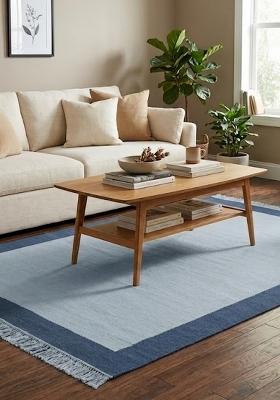 Saffron Rugs Flat Woven Light Blue Geometric Coastal Rectangular Wool Area Rug