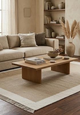 Saffron Rugs Flat Woven Beige Solid Bohemian Rectangular Wool Area Rug