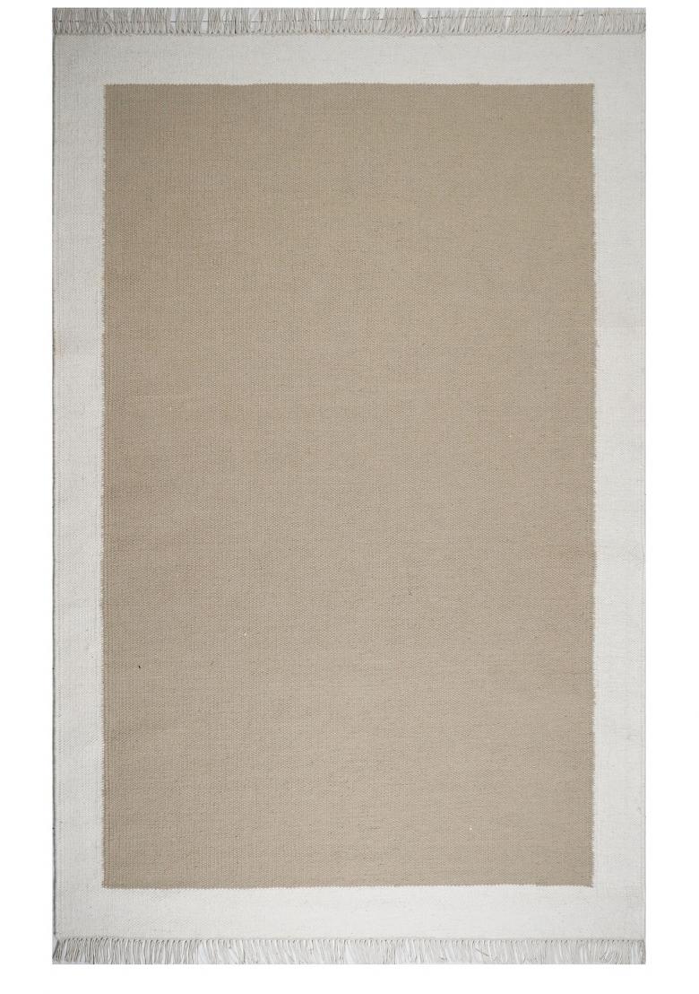 Saffron Rugs Flat Woven Beige Solid Bohemian Rectangular Wool Area Rug - Indya