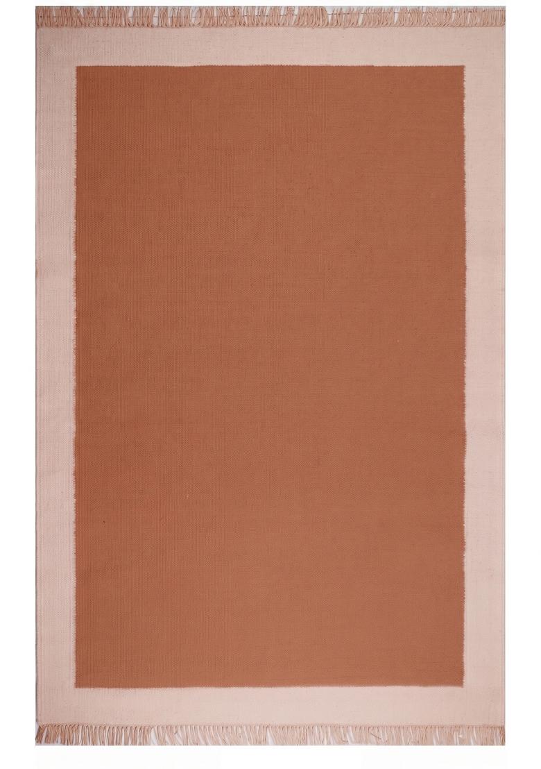 Saffron Rugs Flat Woven Terracotta Solid Bohemian Rectangular Wool Area Rug - Indya