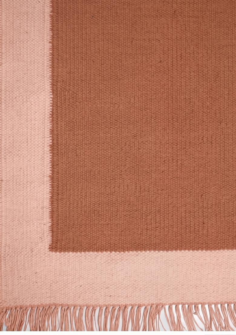Saffron Rugs Flat Woven Terracotta Solid Bohemian Rectangular Wool Area Rug - Indya