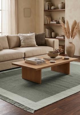 Saffron Rugs Flat Woven Sage Green Solid Bohemian Rectangular Wool Area Rug