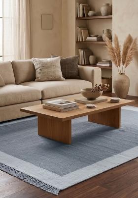 Saffron Rugs Flat Woven Steel Blue Solid Bohemian Rectangular Wool Area Rug