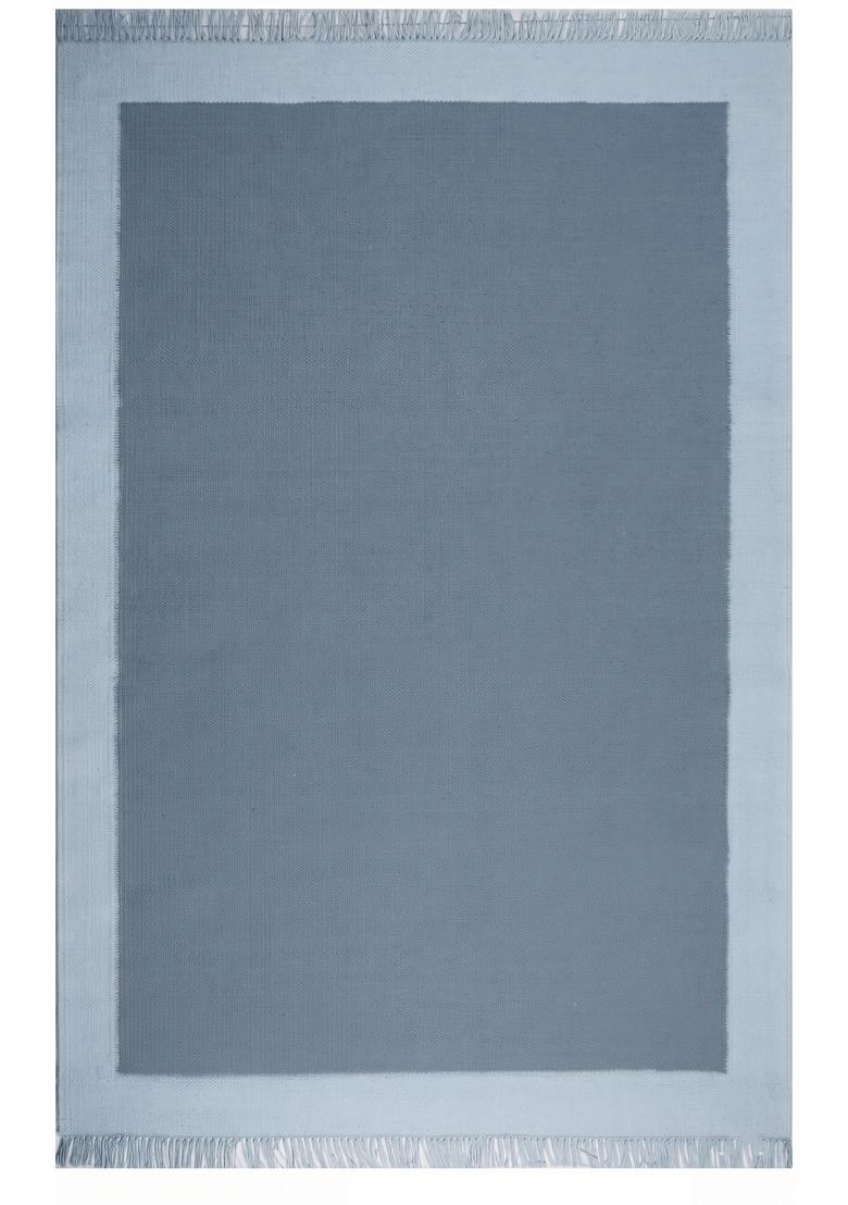 Saffron Rugs Flat Woven Steel Blue Solid Bohemian Rectangular Wool Area Rug - Indya