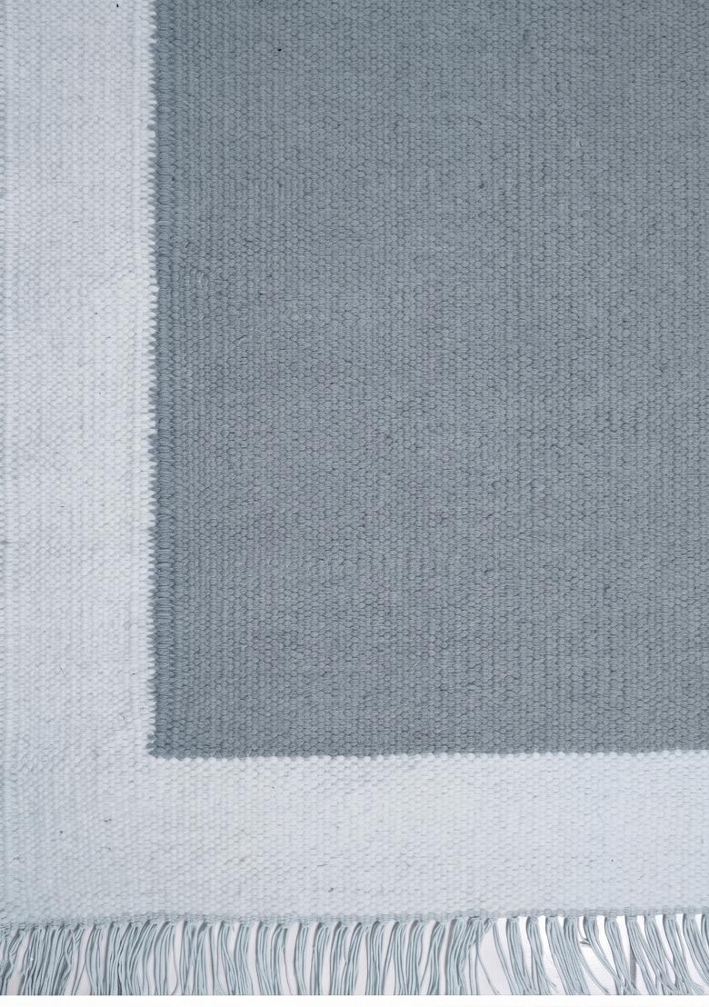 Saffron Rugs Flat Woven Steel Blue Solid Bohemian Rectangular Wool Area Rug - Indya