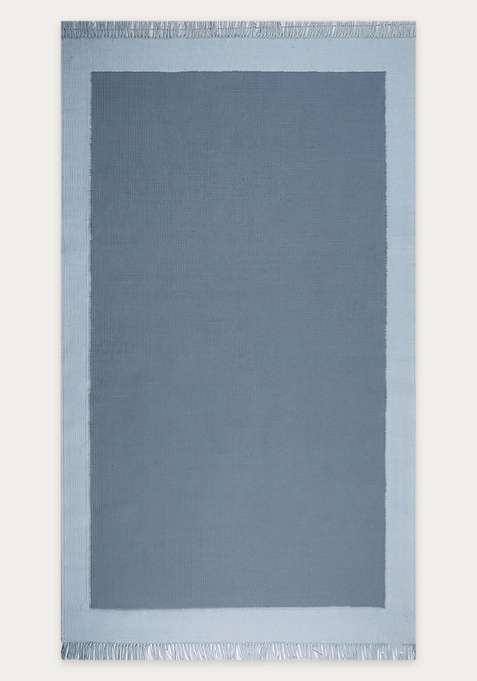 100% Wool Handmade Steel Blue Rug | Bohemian Solid Flat Weave Reversible Carpet For Living Room