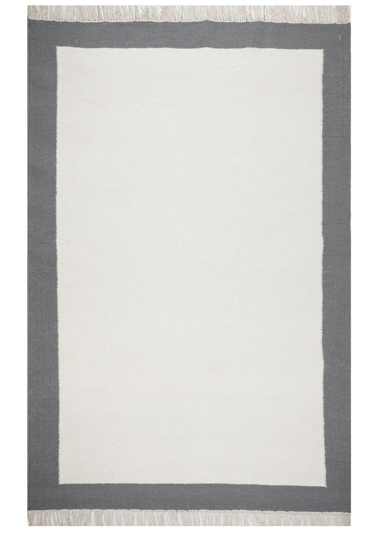 Saffron Rugs Flat Woven Ivory and Grey Geometric Minimalist Rectangular Wool Area Rug - Indya