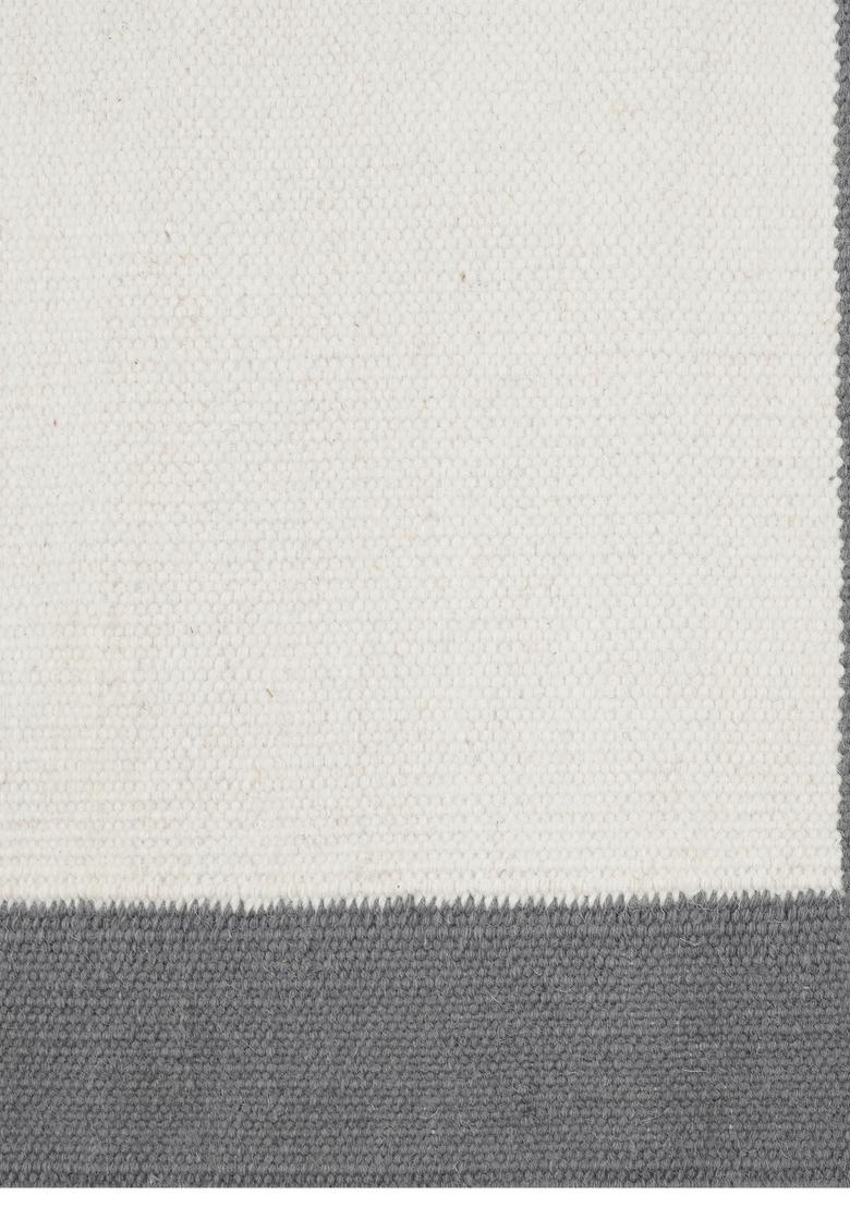 Saffron Rugs Flat Woven Ivory and Grey Geometric Minimalist Rectangular Wool Area Rug - Indya