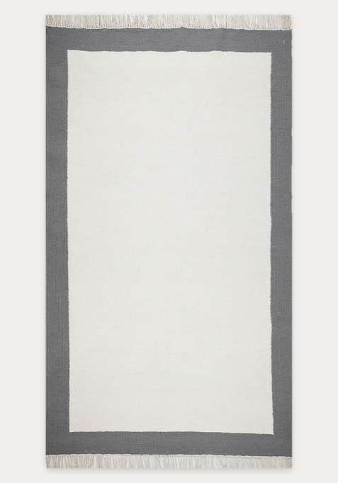 100% Wool Handmade Ivory And Grey Rug | Minimalist Geometric Flat Weave Reversible Carpet For Living Room