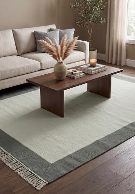 Saffron Rugs Flat Woven Sage Green Geometric Minimalist Rectangular Wool Area Rug