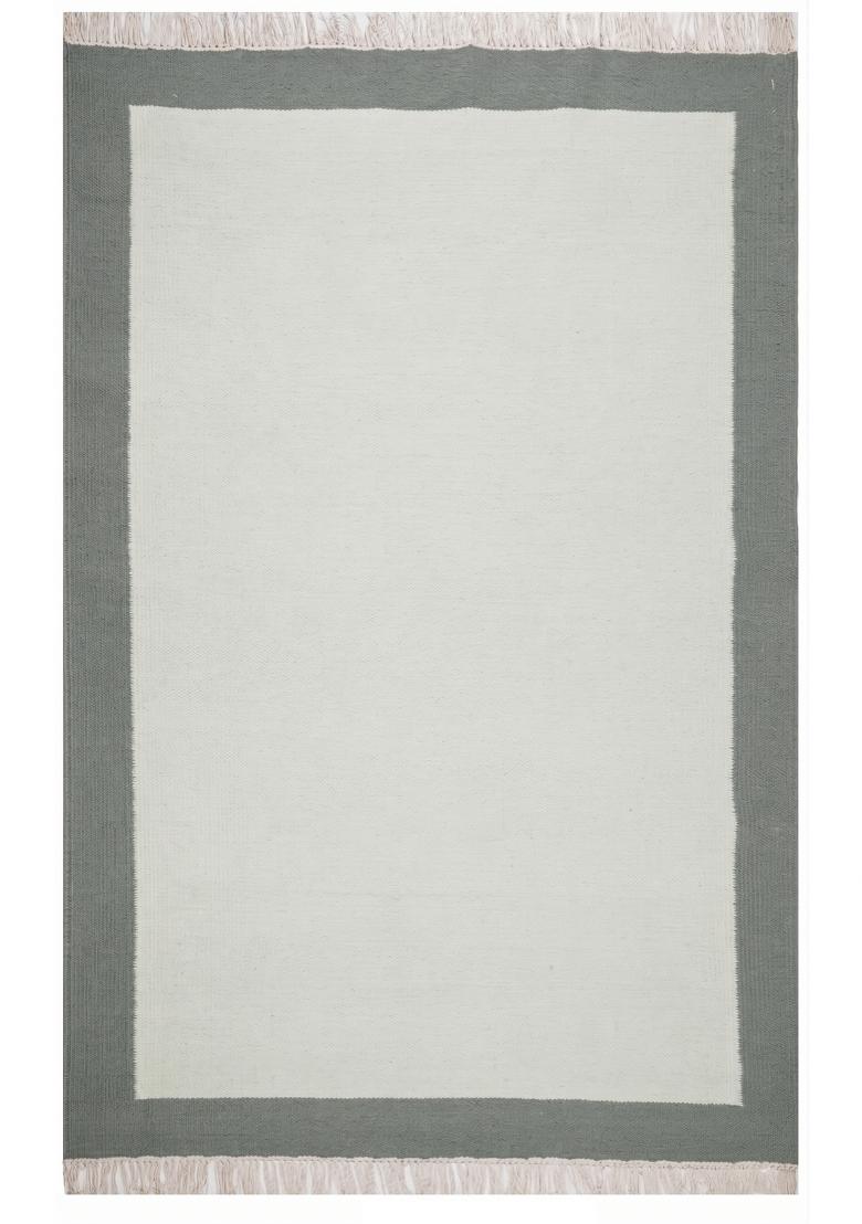 Saffron Rugs Flat Woven Sage Green Geometric Minimalist Rectangular Wool Area Rug - Indya