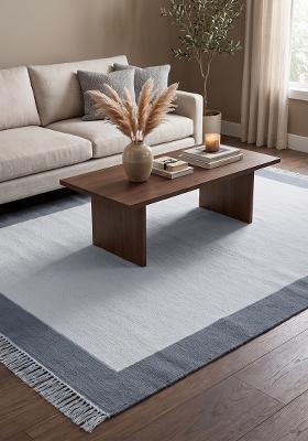 Saffron Rugs Flat Woven Dusty Blue Grey Geometric Minimalist Rectangular Wool Area Rug
