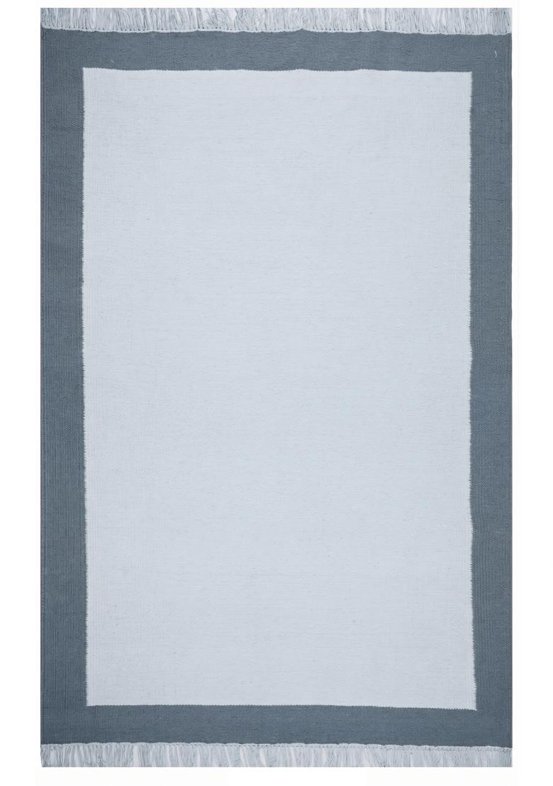Saffron Rugs Flat Woven Dusty Blue Grey Geometric Minimalist Rectangular Wool Area Rug - Indya