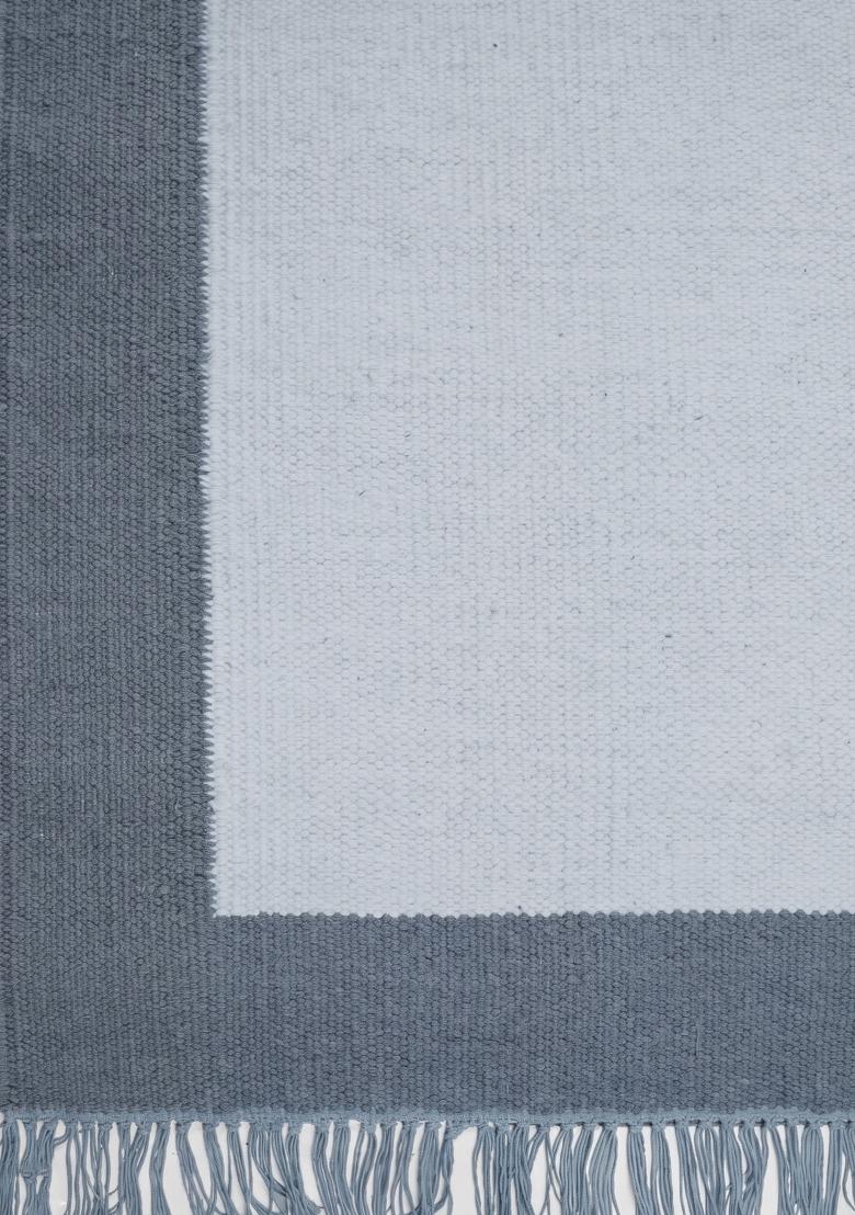 Saffron Rugs Flat Woven Dusty Blue Grey Geometric Minimalist Rectangular Wool Area Rug - Indya