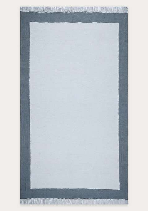 100% Wool Handmade Dusty Blue Grey Rug | Minimalist Geometric Flat Weave Reversible Carpet For Living Room