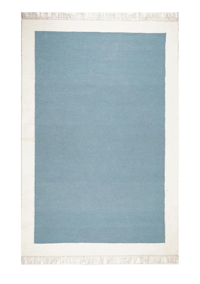 Saffron Rugs Flat Woven Light Blue Solid Coastal Rectangular Wool Area Rug - Indya