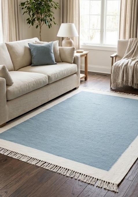 Saffron Rugs Flat Woven Light Blue Solid Coastal Rectangular Wool Area Rug