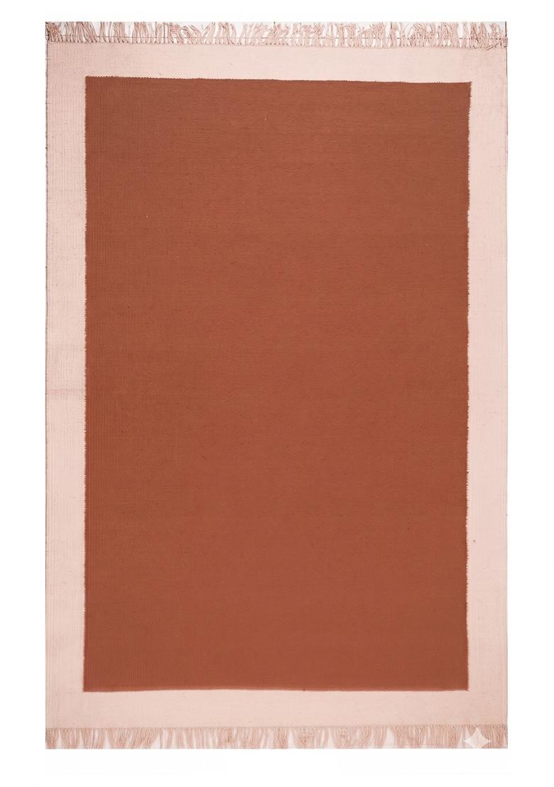 Saffron Rugs Flat Woven Terracotta Solid Coastal Rectangular Wool Area Rug - Indya