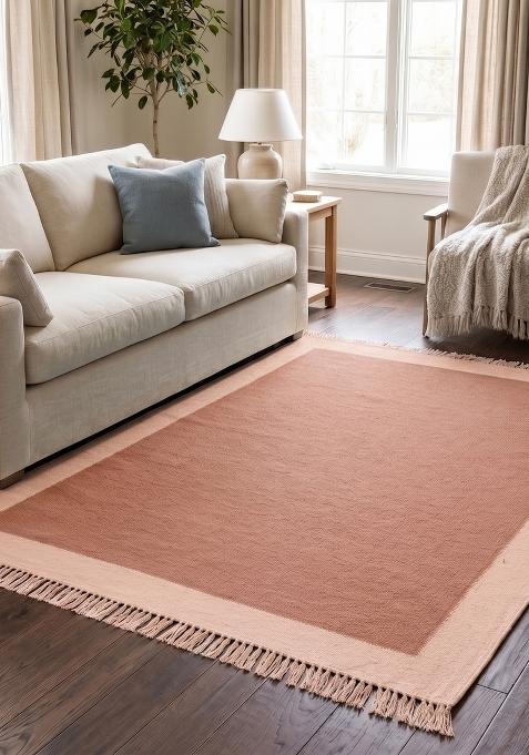 Saffron Rugs Flat Woven Terracotta Solid Coastal Rectangular Wool Area Rug