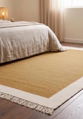 Saffron Rugs Flat Woven Mustard Yellow Solid Coastal Rectangular Wool Area Rug