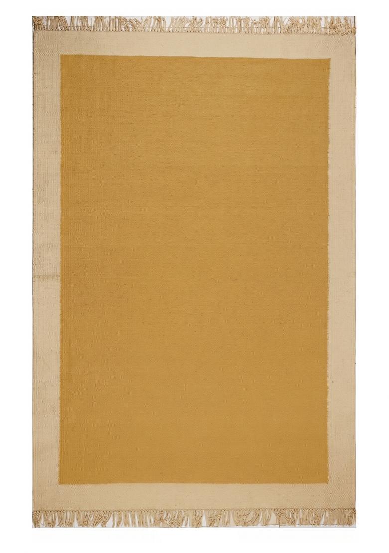 Saffron Rugs Flat Woven Mustard Yellow Solid Coastal Rectangular Wool Area Rug - Indya