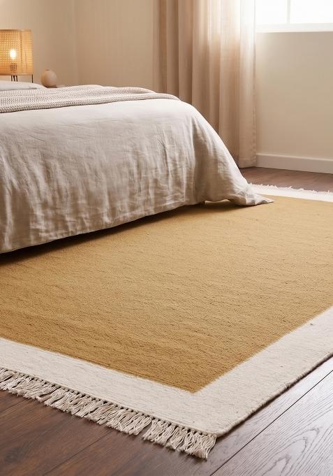 Saffron Rugs Flat Woven Mustard Yellow Solid Coastal Rectangular Wool Area Rug