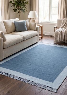 Saffron Rugs Flat Woven Steel Blue Solid Coastal Rectangular Wool Area Rug