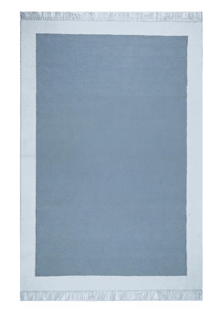 Saffron Rugs Flat Woven Steel Blue Solid Coastal Rectangular Wool Area Rug - Indya