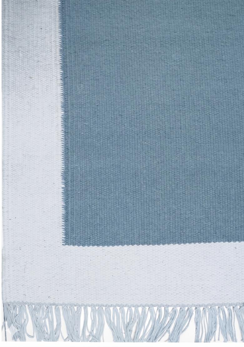 Saffron Rugs Flat Woven Steel Blue Solid Coastal Rectangular Wool Area Rug - Indya