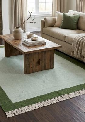 Saffron Rugs Flat Woven Green Geometric Contemporary Rectangular Wool Area Rug