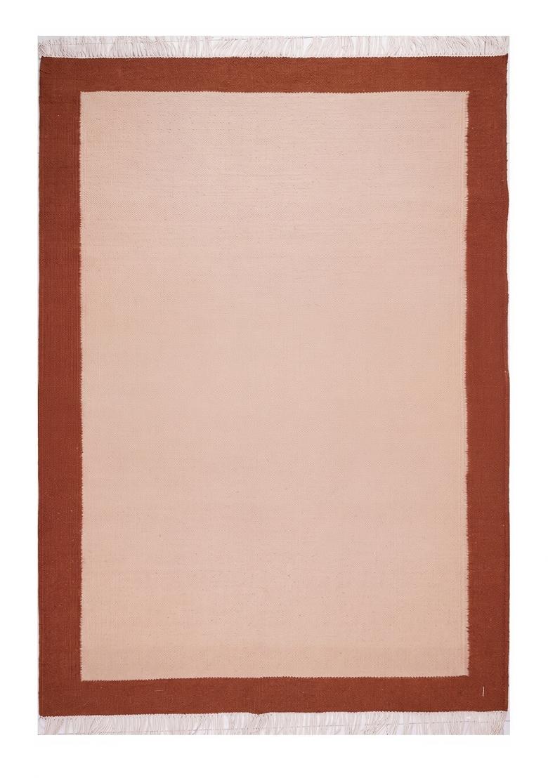 Saffron Rugs Flat Woven Terracotta Rust Geometric Contemporary Rectangular Wool Area Rug - Indya