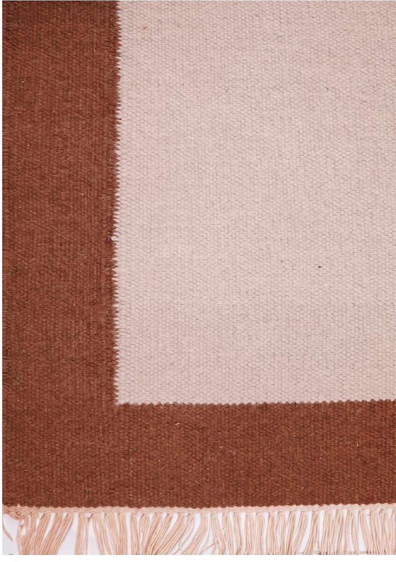 Saffron Rugs Flat Woven Terracotta Rust Geometric Contemporary Rectangular Wool Area Rug - Indya