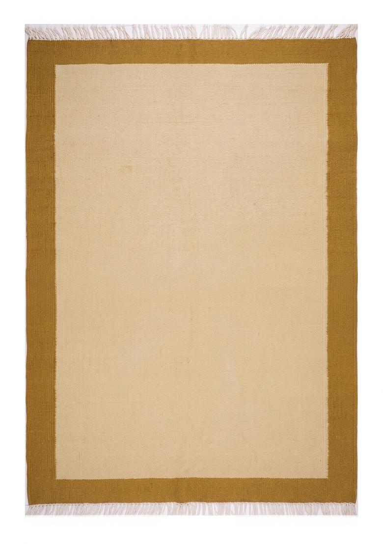 Saffron Rugs Flat Woven Cream and Gold Geometric Contemporary Rectangular Wool Area Rug - Indya