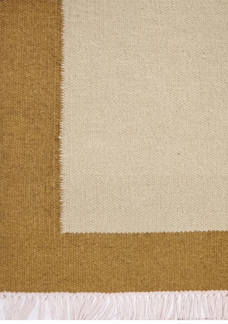 Saffron Rugs Flat Woven Cream and Gold Geometric Contemporary Rectangular Wool Area Rug - Indya