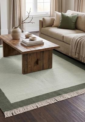 Saffron Rugs Flat Woven Sage Green Geometric Contemporary Rectangular Wool Area Rug