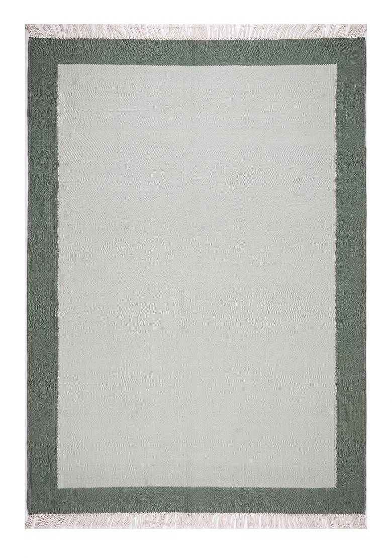 Saffron Rugs Flat Woven Sage Green Geometric Contemporary Rectangular Wool Area Rug - Indya