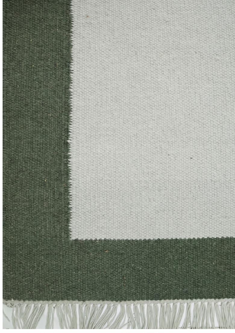 Saffron Rugs Flat Woven Sage Green Geometric Contemporary Rectangular Wool Area Rug - Indya