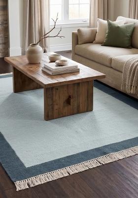 Saffron Rugs Flat Woven Light Blue Geometric Contemporary Rectangular Wool Area Rug